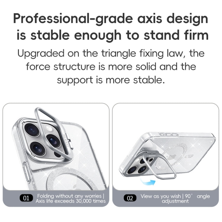 For iPhone 16 Shiny Shield MagSafe Lens Holder Phone Case(Blue)