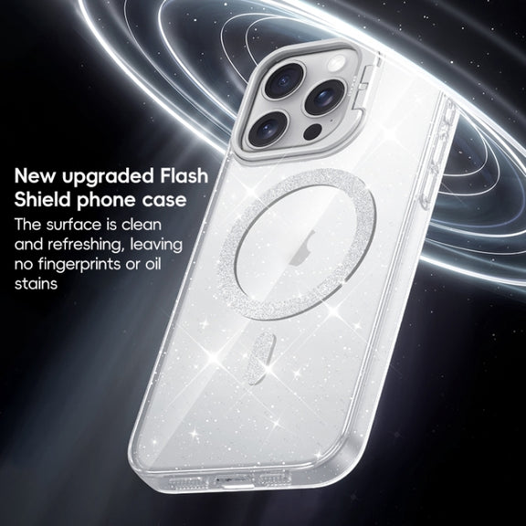 For iPhone 16 Shiny Shield MagSafe Lens Holder Phone Case(Blue)