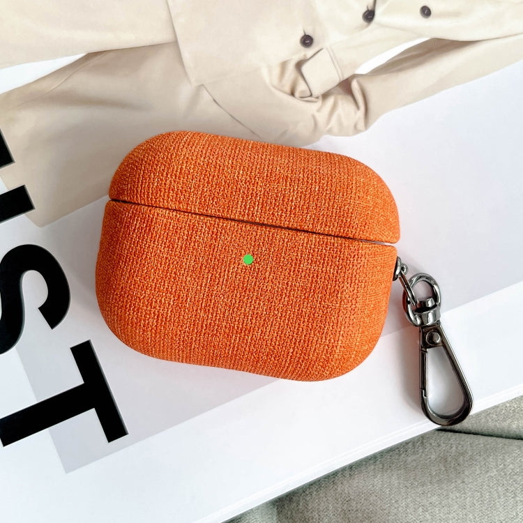 For AirPods Pro 2 Fine Cloth Texture Earbuds Box PC Case with Hook(Orange)