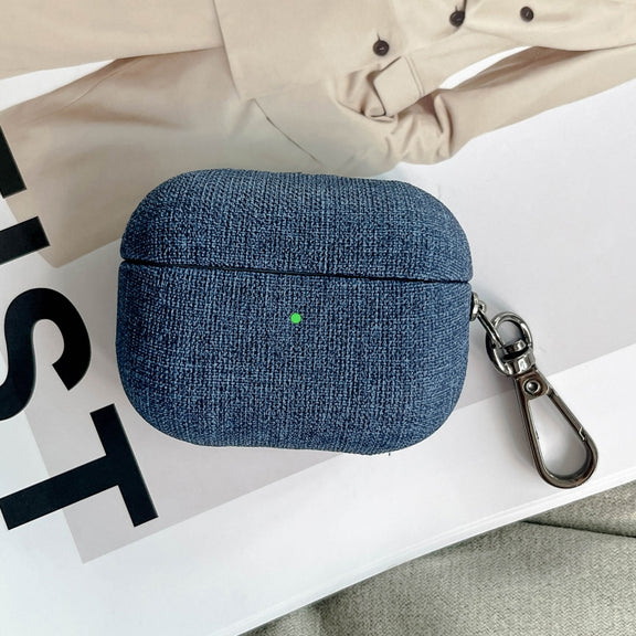 For AirPods Pro 2 Fine Cloth Texture Earbuds Box PC Case with Hook(Blue)