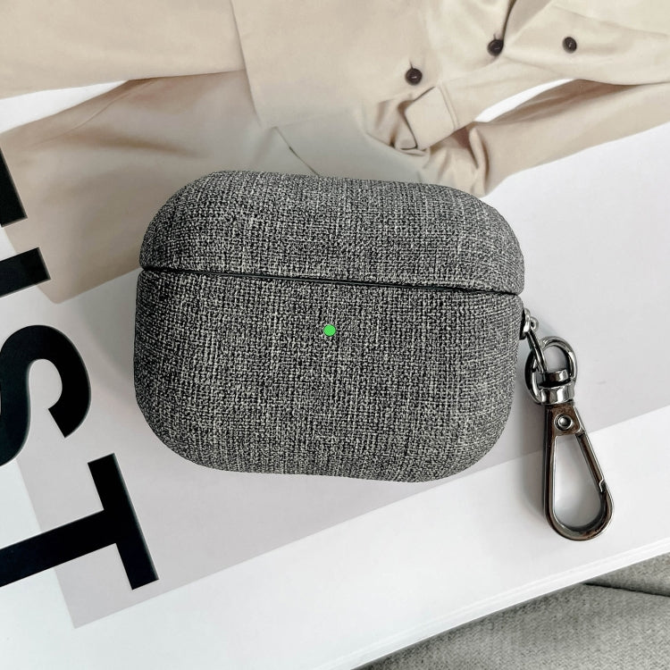 For AirPods Pro 2 Fine Cloth Texture Earbuds Box PC Case with Hook(Grey)