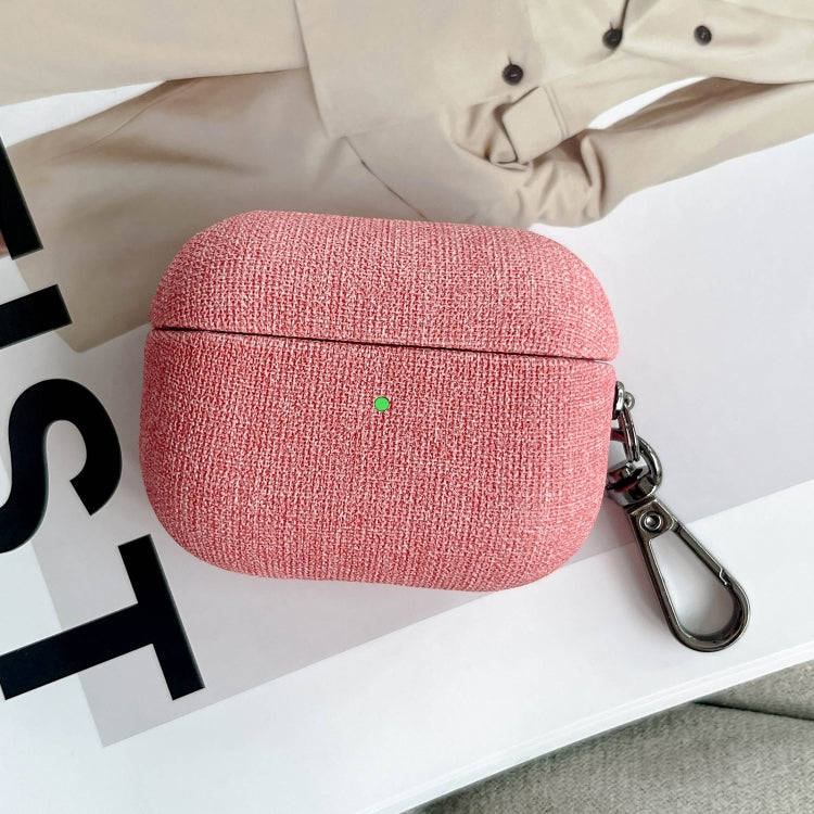 For AirPods 4 Fine Cloth Texture Earbuds Box PC Case with Hook(Pink)