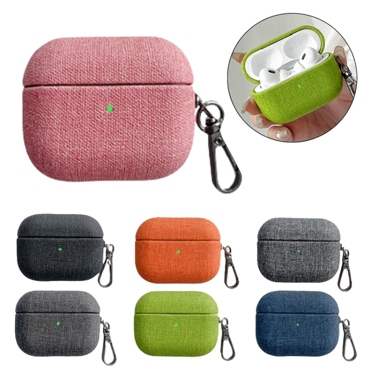 For AirPods 4 Fine Cloth Texture Earbuds Box PC Case with Hook(Black)