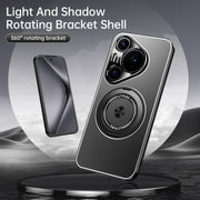 For Huawei Pura 70 Rotating Holder Frosted Metal Phone Case(Black)