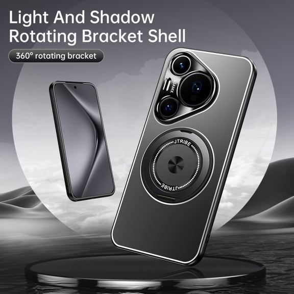 For Huawei Pura 70 Rotating Holder Frosted Metal Phone Case(Black)
