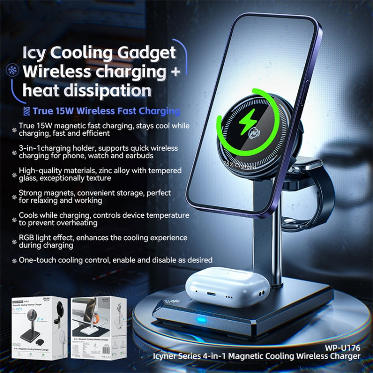 WK WP-U176 15W 4 in 1 Magnetic Cooling Wireless Charging Holder(White)
