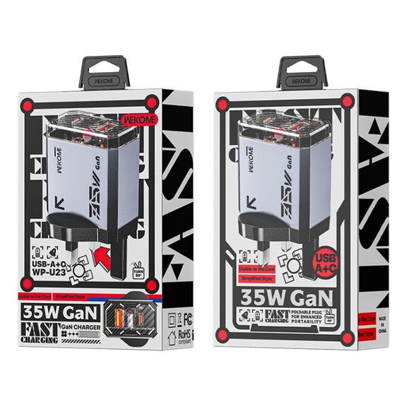 WK WP-U23 Pioneer Series 35W USB-C / Type-C, USB GaN Fast Charger, Plug Type:UK Plug(Tarnish)
