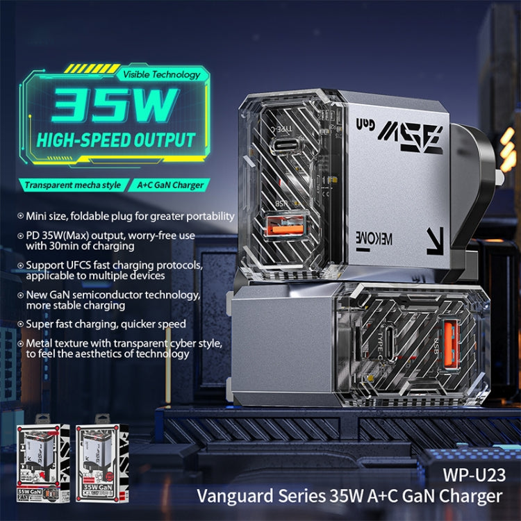 WK WP-U23 Pioneer Series 35W USB-C / Type-C, USB GaN Fast Charger, Plug Type:UK Plug(Tarnish)