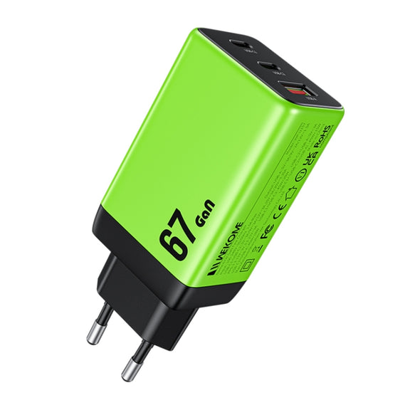 WK WP-U157 67W USB-C / Type-Cx2, USB GaN Fast Charger, Plug Type:EU Plug(Green)