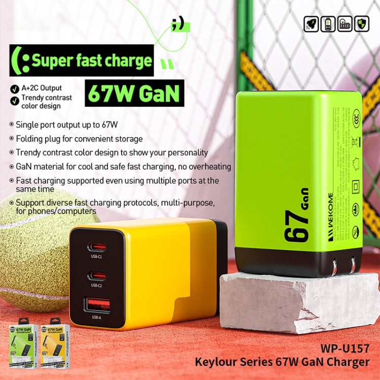 WK WP-U157 67W USB-C / Type-Cx2, USB GaN Fast Charger, Plug Type:EU Plug(Yellow)