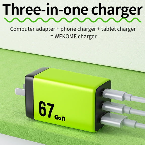 WK WP-U157 67W USB-C / Type-Cx2, USB GaN Fast Charger, Plug Type:UK Plug(Yellow)