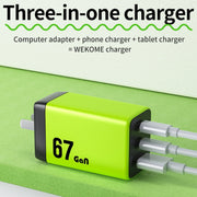 WK WP-U157 67W USB-C / Type-Cx2, USB GaN Fast Charger, Plug Type:EU Plug(Yellow)