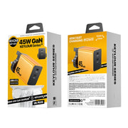 WK WP-U33 45W USB-C / Type-Cx2 GaN Fast Charger, Plug Type:UK Plug(Yellow)