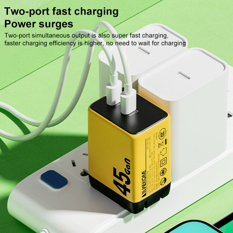 WK WP-U33 45W USB-C / Type-Cx2 GaN Fast Charger, Plug Type:EU Plug(Yellow)