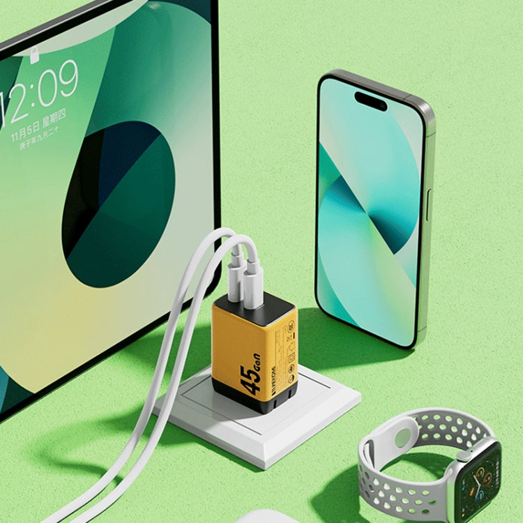 WK WP-U33 45W USB-C / Type-Cx2 GaN Fast Charger, Plug Type:EU Plug(Yellow)