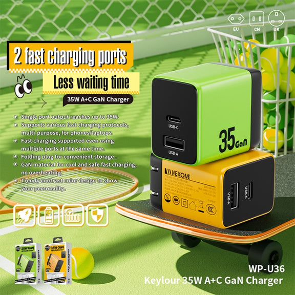 WK WP-U36 35W USB-C / Type-C, USB GaN Fast Charger, Plug Type:EU Plug(Green)