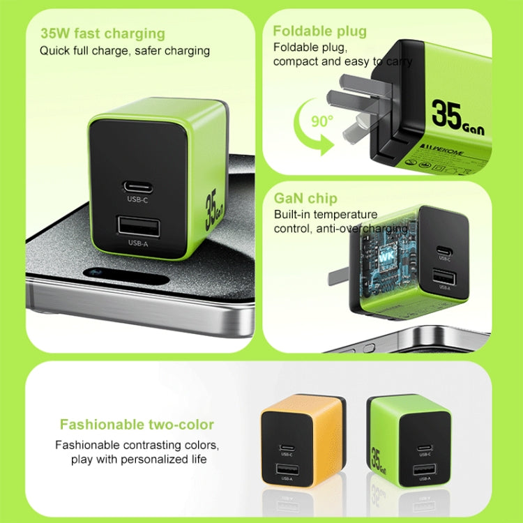 WK WP-U36 35W USB-C / Type-C, USB GaN Fast Charger, Plug Type:UK Plug(Yellow)