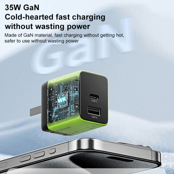 WK WP-U36 35W USB-C / Type-C, USB GaN Fast Charger, Plug Type:UK Plug(Yellow)