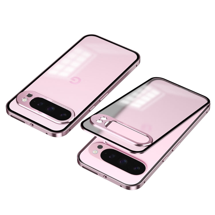 For Google Pixel 9 Pro XL Snap Buckle Metal Frame Frosted Phone Case(Pink)