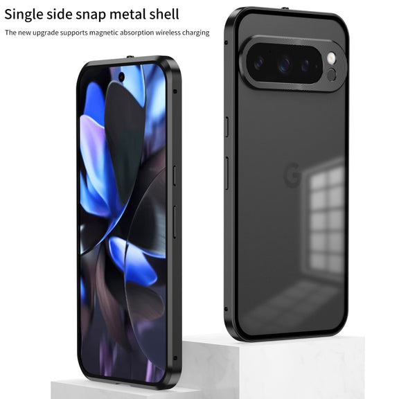 For Google Pixel 9 Pro XL Snap Buckle Metal Frame Frosted Phone Case(Black)