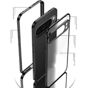 For Google Pixel 9 / 9 Pro Snap Buckle Metal Frame Frosted Phone Case(Pink)