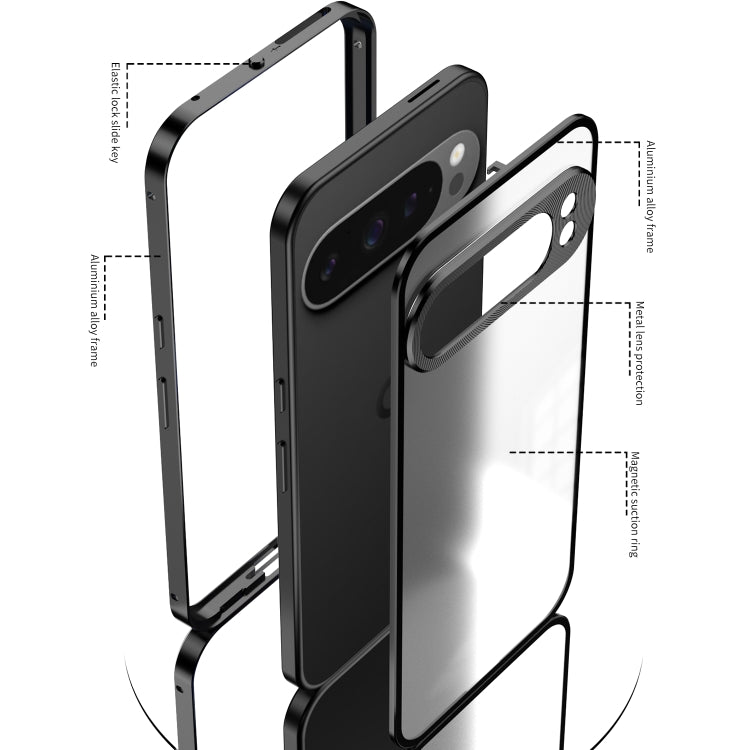 For Google Pixel 9 / 9 Pro Snap Buckle Metal Frame Frosted Phone Case(Pink)