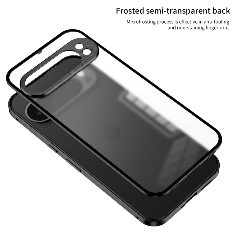 For Google Pixel 9 / 9 Pro Snap Buckle Metal Frame Frosted Phone Case(Pink)