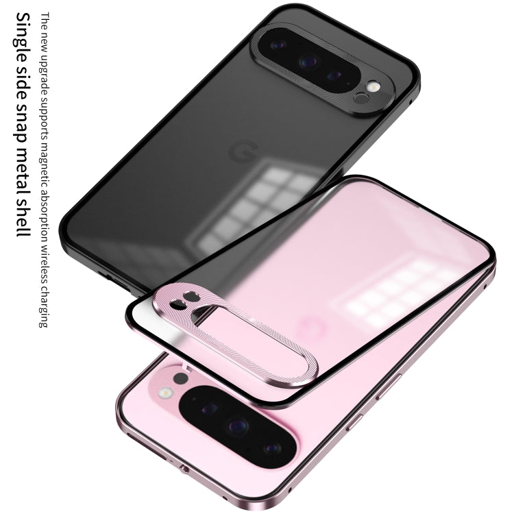 For Google Pixel 9 / 9 Pro Snap Buckle Metal Frame Frosted Phone Case(Pink)