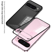 For Google Pixel 9 / 9 Pro Snap Buckle Metal Frame Frosted Phone Case(Pink)