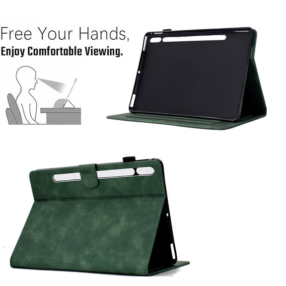 For Samsung Galaxy Tab S9 / S9 FE Cats Embossed Leather Smart Tablet Case(Green)