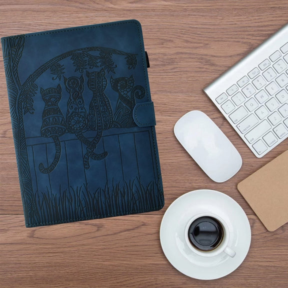 For Samsung Galaxy Tab S9 / S9 FE Cats Embossed Leather Smart Tablet Case(Dark Blue)