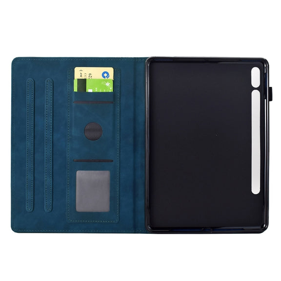 For Samsung Galaxy Tab S9 / S9 FE Cats Embossed Leather Smart Tablet Case(Dark Blue)
