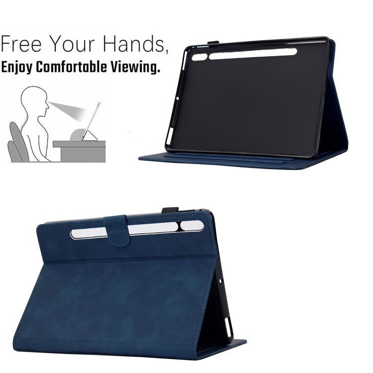 For Samsung Galaxy Tab S9 / S9 FE Cats Embossed Leather Smart Tablet Case(Dark Blue)