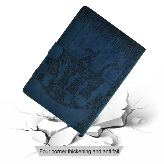 For Samsung Galaxy Tab S9 / S9 FE Cats Embossed Leather Smart Tablet Case(Dark Blue)