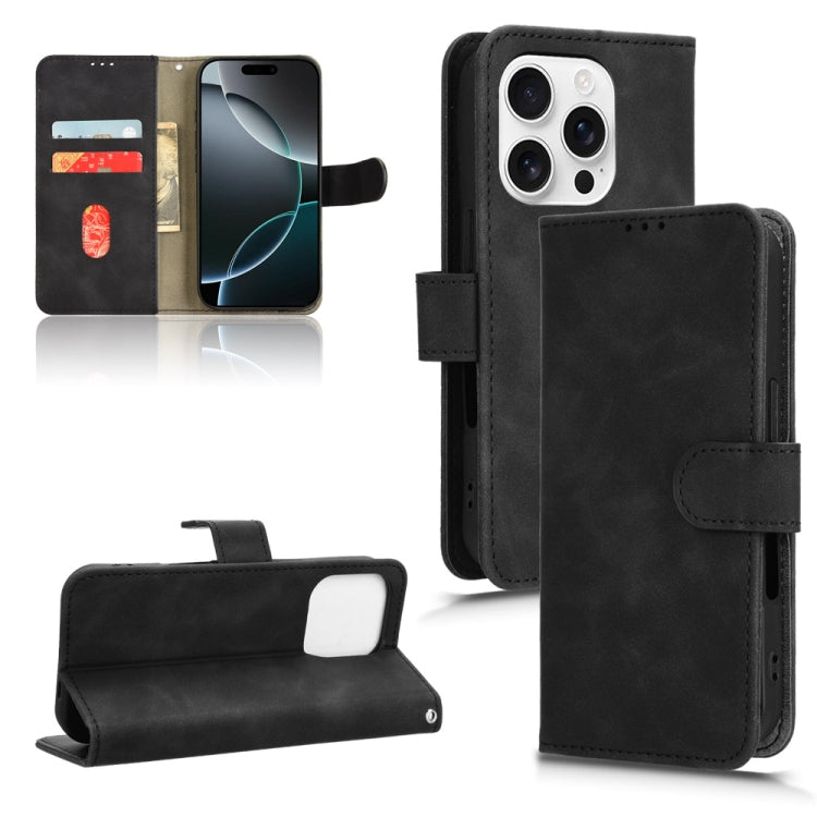 For iPhone 16 Pro Max Skin Feel Magnetic Flip Leather Phone Case(Black)