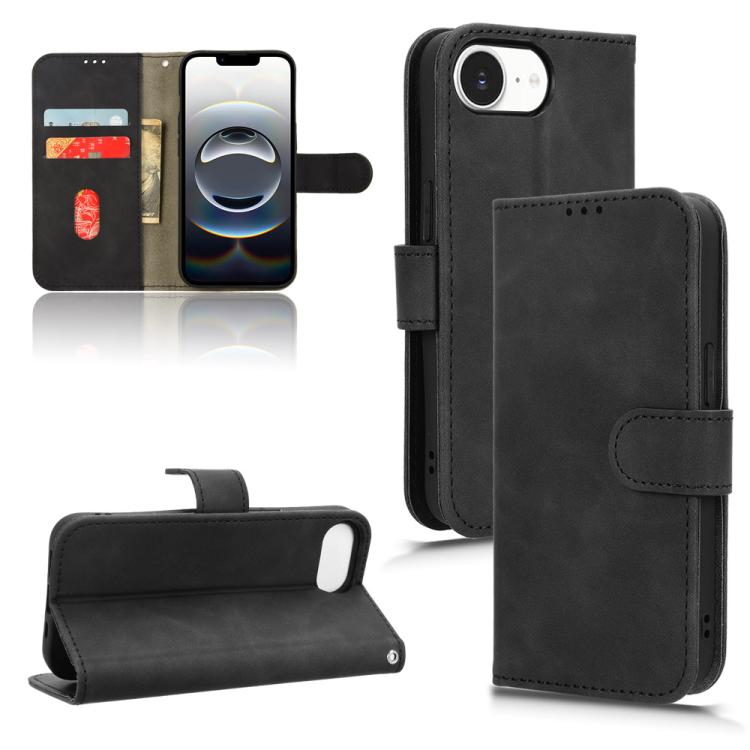 For iPhone 16e Skin Feel Magnetic Flip Leather Phone Case(Black)
