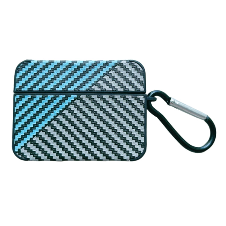 For AirPods Pro 2 Carbon Fibre Texture PU Earbuds Box PC Case with Hook(Sky Blue)