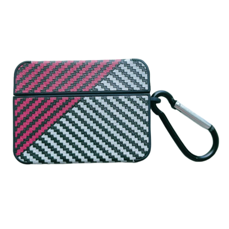 For AirPods Pro Carbon Fibre Texture PU Earbuds Box PC Case with Hook(Red)