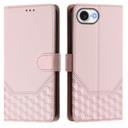 For iPhone 16e Honeycomb Embossing RFID Leather Phone Case(Pink)