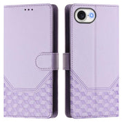 For iPhone 16e Honeycomb Embossing RFID Leather Phone Case(Light Purple)