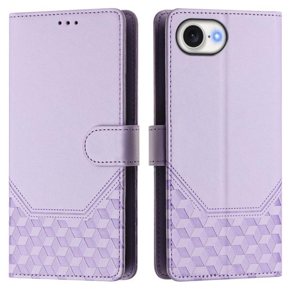 For iPhone 16e Honeycomb Embossing RFID Leather Phone Case(Light Purple)