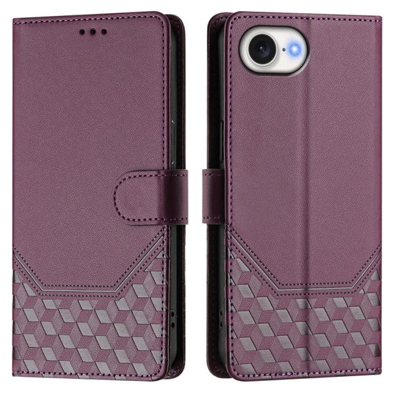 For iPhone 16e Honeycomb Embossing RFID Leather Phone Case(Violet)
