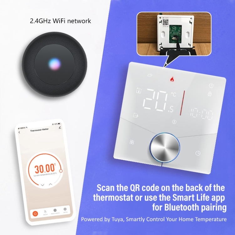 BHT-009GCLW-MT Boiler Heating WiFi Smart Home LED Thermostat with Matter(Black)
