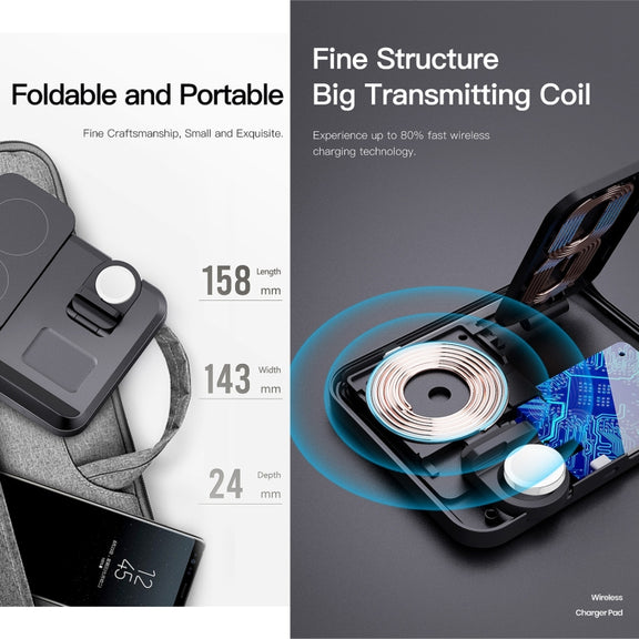 DW08 15W 3 in 1 Folding Wireless Charger(Black)