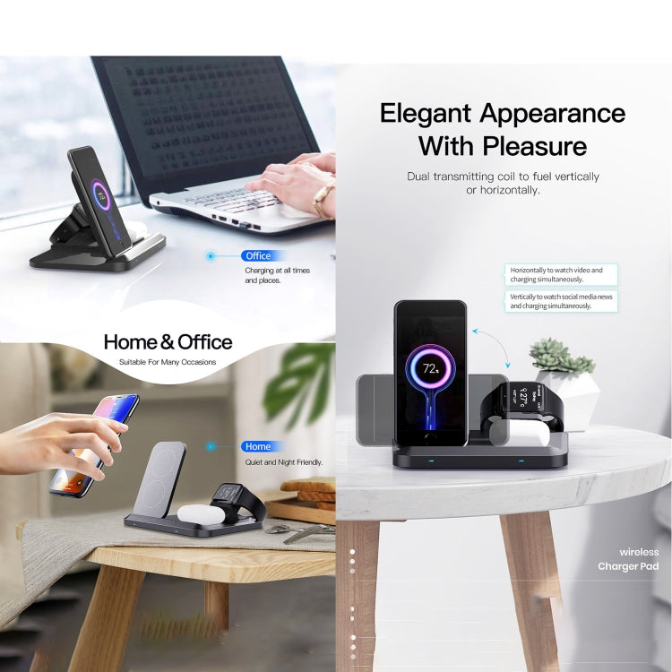 DW08 15W 3 in 1 Folding Wireless Charger(Black)
