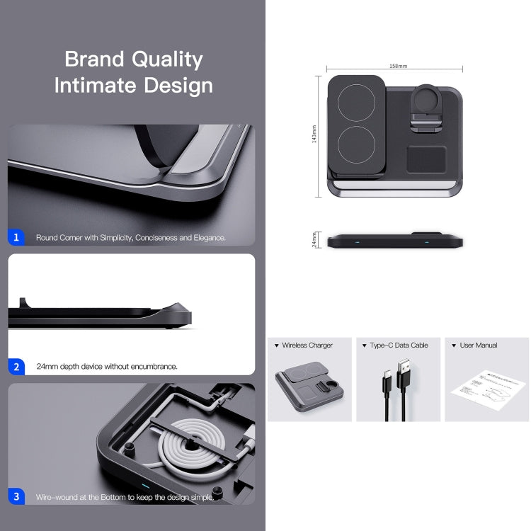 DW08 15W 3 in 1 Folding Wireless Charger(Black)