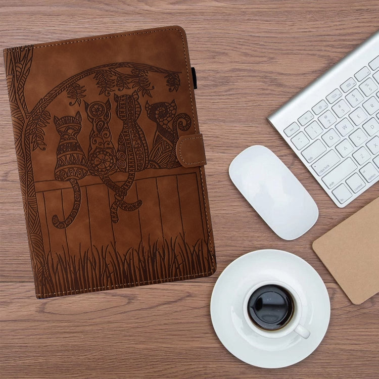 For Lenovo Tab M11 / Xiaoxin Pad 2024 Cats Embossed Leather Smart Tablet Case(Brown)