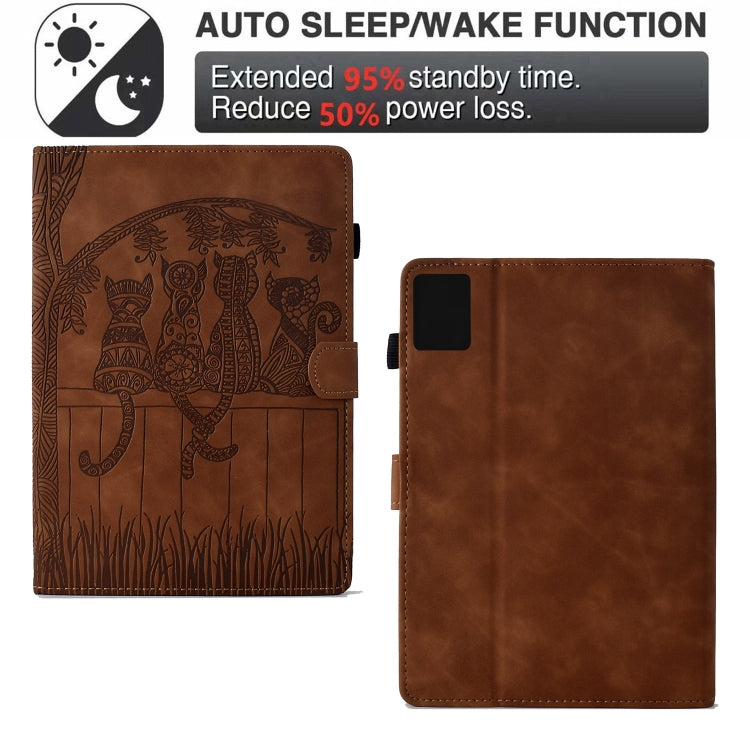 For Lenovo Tab M11 / Xiaoxin Pad 2024 Cats Embossed Leather Smart Tablet Case(Brown)