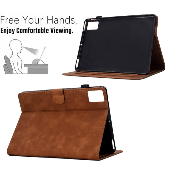 For Lenovo Tab M11 / Xiaoxin Pad 2024 Cats Embossed Leather Smart Tablet Case(Brown)