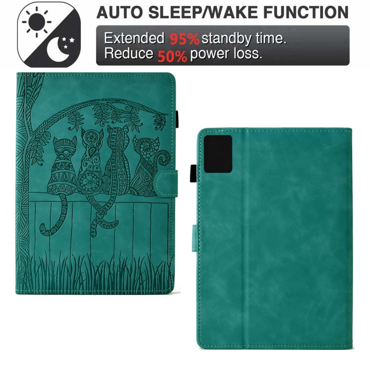For Lenovo Tab M11 / Xiaoxin Pad 2024 Cats Embossed Leather Smart Tablet Case(Light Blue)